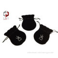 Black Oblong Velvet Jewelry Pouch With Drawstring For Jewelry